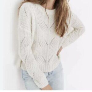 Madewell Size Medium Charley Pullover Knit Sweater White Crew Neck